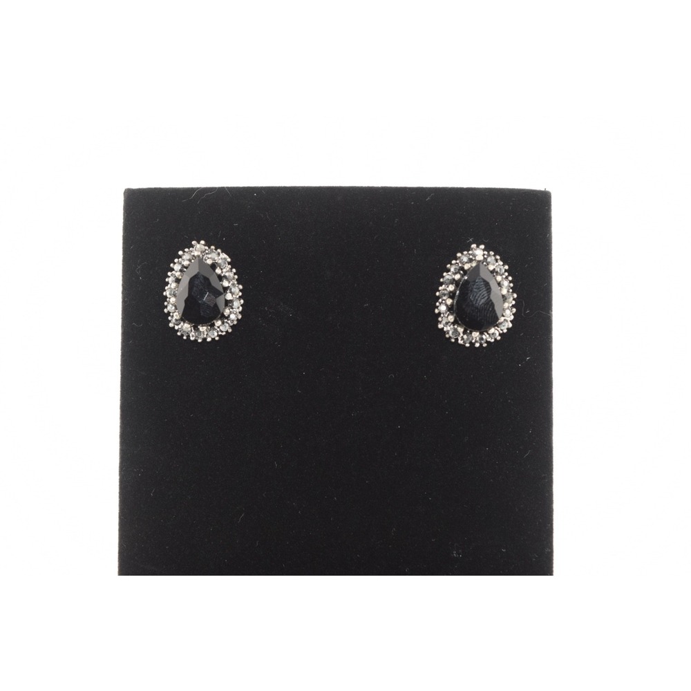 Paparazzi Black Teardrop Rhinestone Post Earrings Silver Tone Stud